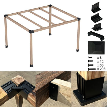 Kozyard Pergola Brackets, 4 Pack Pergola Kit 3-Way Right Angle Corner Bracket with Pergola Post Base for 4x4'' (Actual: 3.5x3.5'') Wood Beams Elevated Wood Stand Kit Pergola/Gazebo Kit - WoodArtSupply