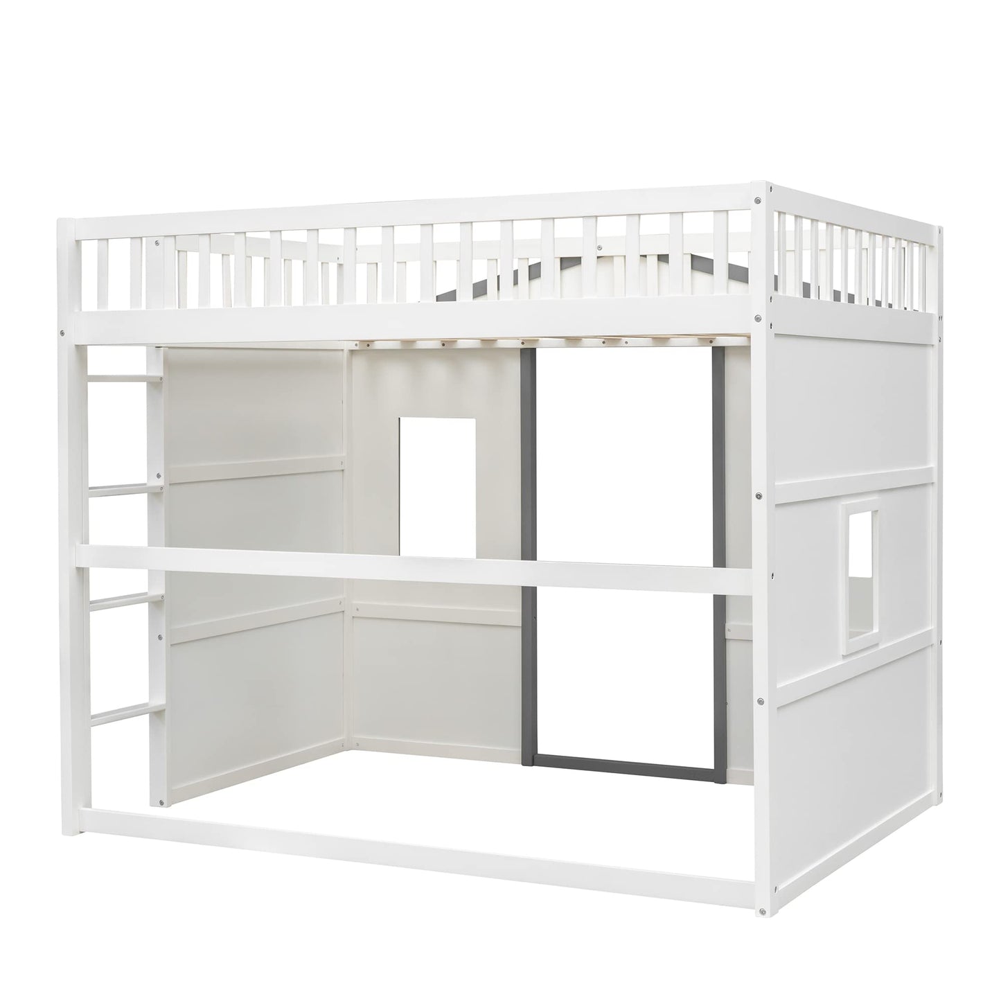 Stylish White and Gray Full Size House Loft Bed for Kids with Playhouse Design and Safety Features - WoodArtSupply