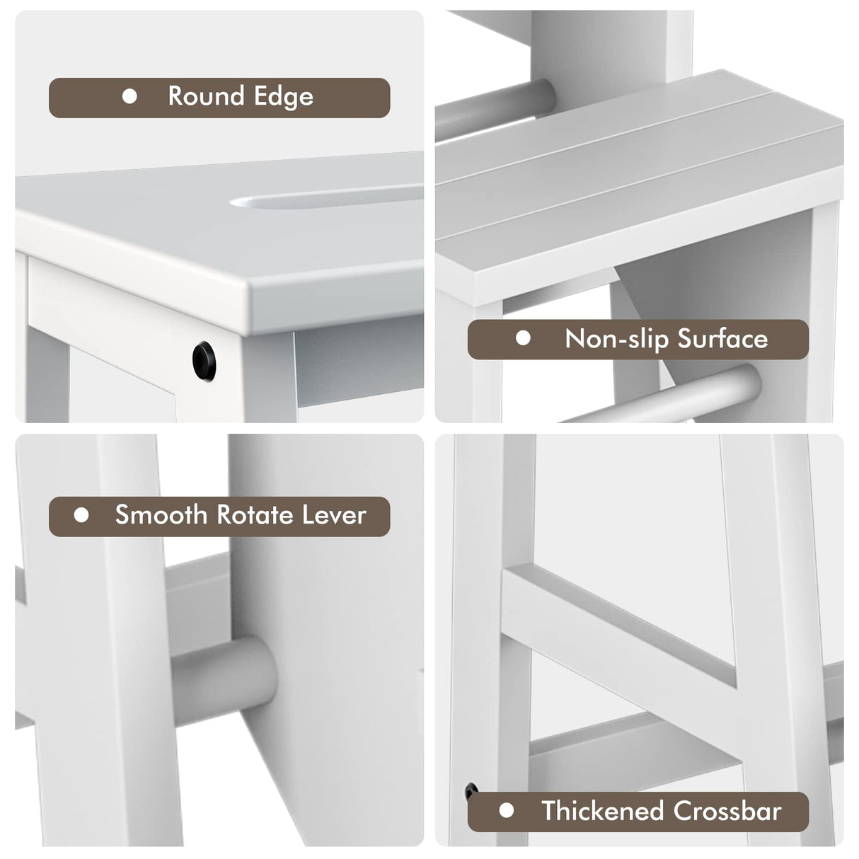 Giantex 3 Tier Folding Step Ladder, Multifunction 3-in-1 Wood Step Stool, Display Ladder and Storage Shelf for Library, Home Kitchen, Household Work, White Giantex
