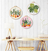 Konrisa Embroidery Kits for Adults Beginner, European Style Garden Plant Green Leaf Stamped Embroidery Starter Kit,DIY Sewing Practice, Needlepoint Cross Stitch Kit,Set of 3