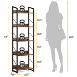 Hosfais 5-Tier Rustic Brown Narrow Bookshelf with Edge Protection for Home and Office Hosfais