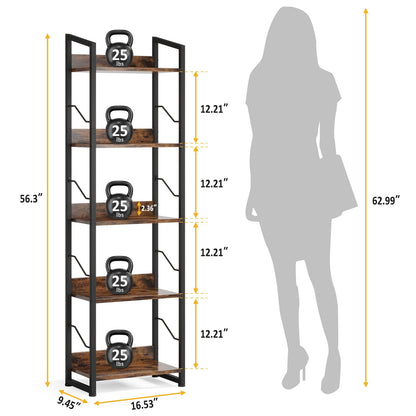 Hosfais 5-Tier Rustic Brown Narrow Bookshelf with Edge Protection for Home and Office - WoodArtSupply