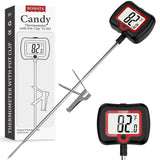 BOMATA Candy Thermometer with Pot Clip, Instant Read Cooking Thermometer with 8" Long Probe, Rotating Display, for Candy Making, Food, Candle Making, Liquids, Water, Baking, Sugar, Grilling. Black BOMATA