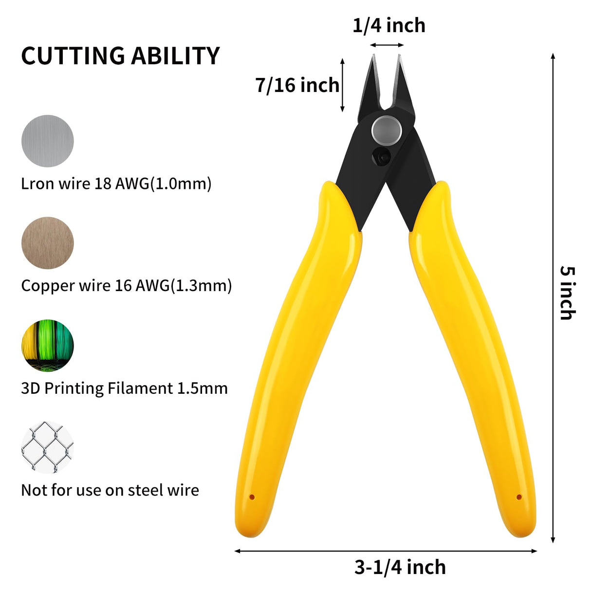 HongWay 5pcs Micro Flush Cutters, Wire Cutter with Internal Spring, Diagonal Cutters for Electronics, Heating Wire, Model Sprue, Soft Copper Wire Snips, 5 inches, Yellow HongWay