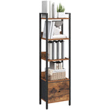 MAHANCRIS Bookshelf, 5-Tier Bookcase with Drawer, Small Book Shelf for Small Space, Storage Shelf Organizer, for Living Room, Bedroom, Study, Kitchen, Rustic Brown and Black BKHR55101 MAHANCRIS