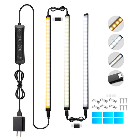 THLIFURE Plug in LED Under Cabinet Lights Bar for Kitchen,Dimmable Mini LED Closet Lamp Warm/Natural/Cold White,Timer Function Counter Lighting Strip for Shelf Display Cupboard Magnet Mounted 3pcs THLIFURE