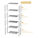 SINGAYE 6 Shelves Bathroom Organizers and Storage Shelf Wire Closet Metal Pantry Kitchen Small Garage Shelving Unit Laundry Room Organization Home Tall Rack Balck 10" D x 16" W x 60”H SINGAYE