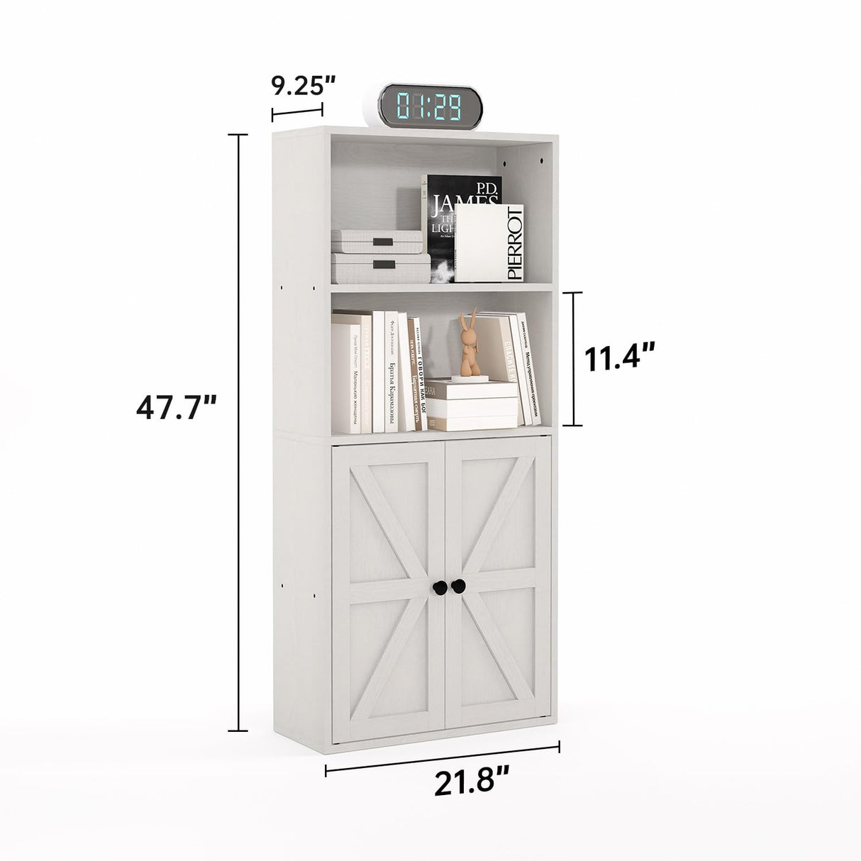 MXV Bookshelf Bookcase with Doors, 4 Tier Wooden Storage Shelves Organizer, Floor Standing Display Cabinet Shelves, Home Decor Furniture for Home Office, Living Room, Bedroom, White MXV