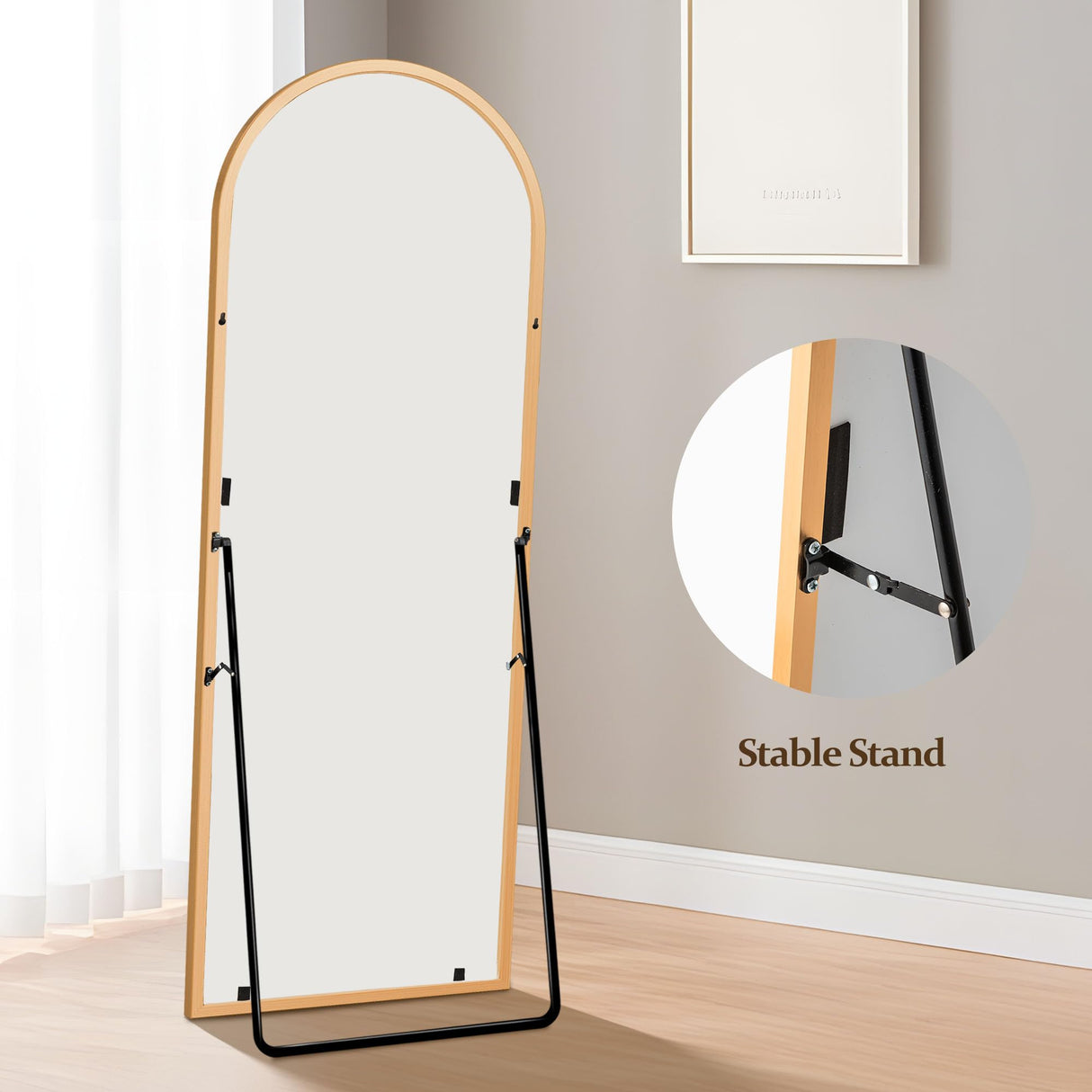 FURNIinspire Arched Full Length Mirror with Stand, 57"x20" Full Body Mirror Standing Hanging or Leaning Wall, Arch Wall Mirror with Aluminum Alloy Thin Frame for Bedroom Living Room Gold FURNIinspire