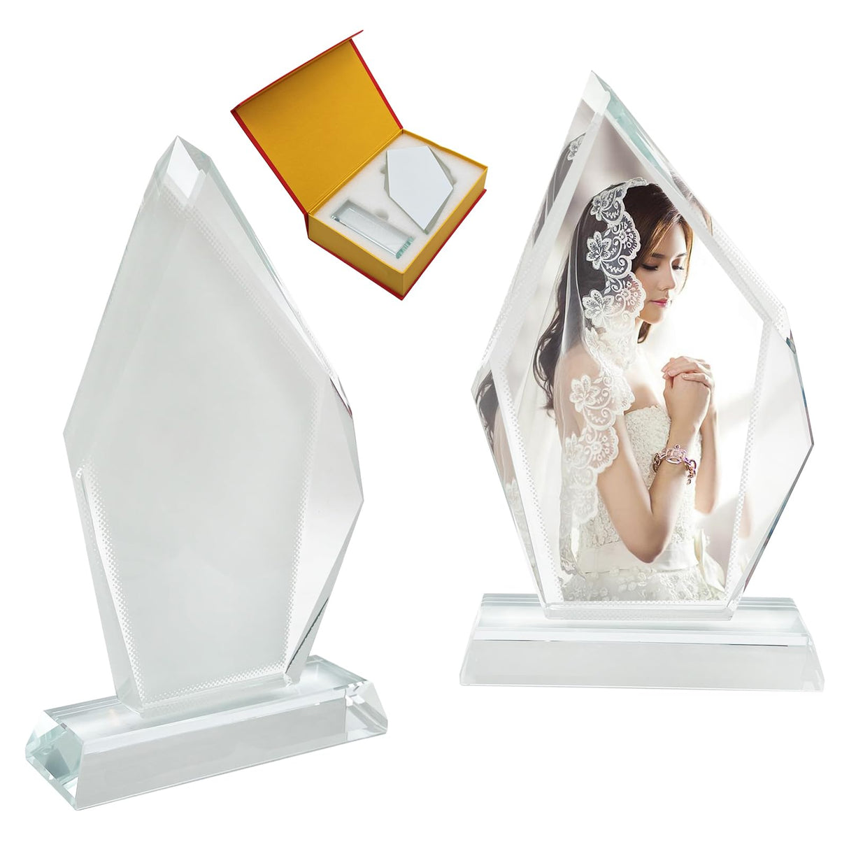 Ismosm Sublimation Crystal Blanks, Two Pack Glass Plaque Blanks for Sublimation Award Plaque, Picture Frame, Sublimation Gifts, Crystal Tabletop Decor, DIY Sublimation Blanks with Improved Gift Box Ismosm