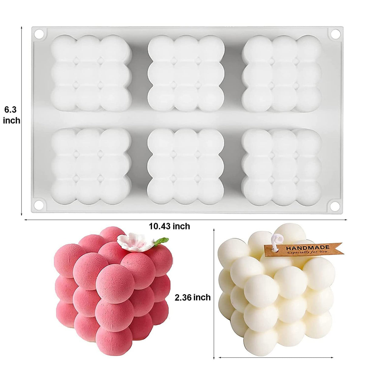 Konrisa Cube Candle Molds, 6 Cavity 3D Bubble Silicone Molds for Candles Making, Cake Mold for Baking Chocolate Dessert Mousse Cake Ice Cream and Making Soap Wax Konrisa