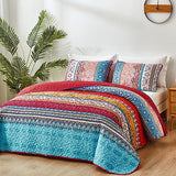 WONGS BEDDING Boho Quilt Set King Size, Bohemian Red Christmas Stripe 3 Pieces Bedspread Set Lightweight Microfiber All Season Christmas Bedding Coverlet Set for King Bed (104"x90") WONGS BEDDING