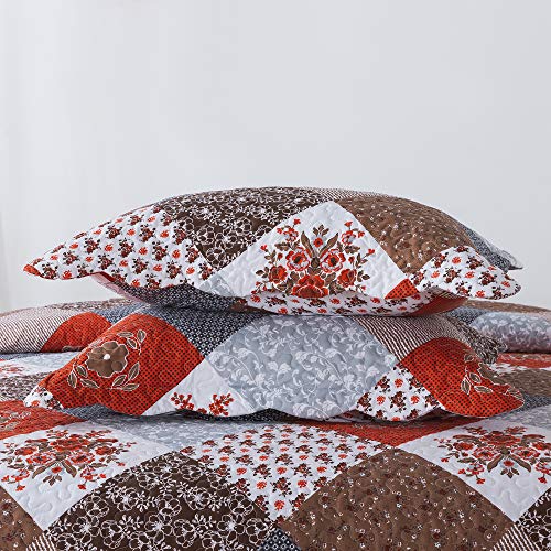 Travan Floral Printed Quilt Sets 3-Piece Super Soft Lightweight Queen Size Bedspread with Shams Reversible Quilted Bedding Set, Red, Queen Travan
