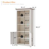 AMERLIFE Farmhouse Bookcase with Doors, 5 Shelf Bookshelf Storage Cabinet with Adjustable Shelves & Barn Door, Versatile Storage Pantry Cabinet for Bedroom, Living Room, Kitchen, Rustic White(2pcs) AMERLIFE