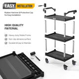 TUFFIOM 3-Tier Plastic Service Utility Cart with Wheels, Heavy Duty 390lbs Capacity, Commercial Rolling Ideal for Restaurant, Foodservice, Office, Warehouse, Black 34.8''L x 17.4''W x 38.6''H TUFFIOM