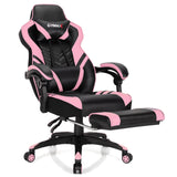 GYMAX Gaming Chair, Ergonomic Computer Chair with Footrest, Linkage Armrests & Lumbar Cushion, Big Wide High Back Video Gaming Chair, Reclining Office Rolling Chair for Adult/Teens (Pink) GYMAX
