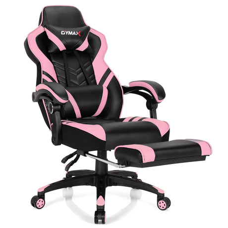 GYMAX Gaming Chair, Ergonomic Computer Chair with Footrest, Linkage Armrests & Lumbar Cushion, Big Wide High Back Video Gaming Chair, Reclining Office Rolling Chair for Adult/Teens (Pink) GYMAX