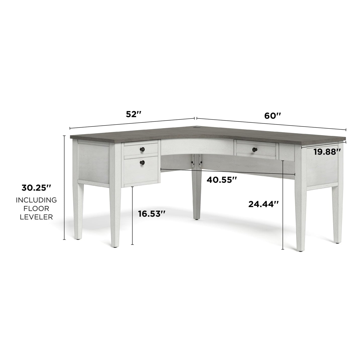 Whalen® Lagron 60" W Wood L-Shaped Corner Desk, Arctic White/Shadow Gray - WoodArtSupply