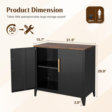 Letaya Storage Cabinet with 2 Doors,Metal Small Buffet Sideboard Cabinet for Entryway, Kitchen, White (Black) Letaya