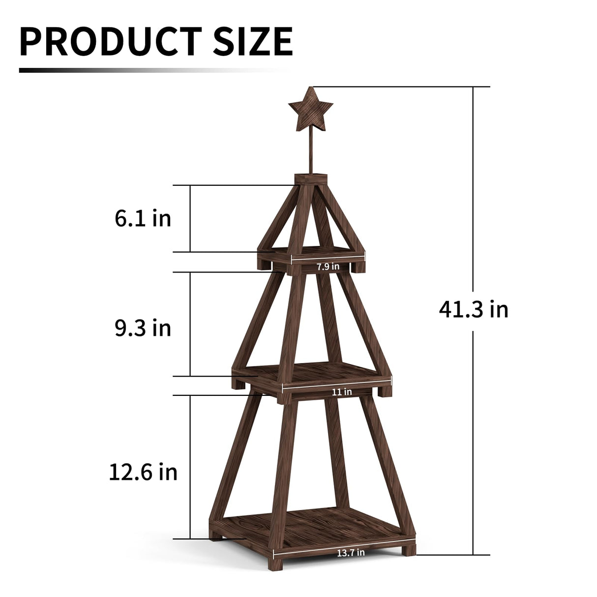 Cotata 41.3 inch 3-Tier Christmas Bookcase,Ladder Corner Solid Wood Tree Bookshelf for liveroom，Walnut Cotata