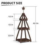 Cotata 41.3 inch 3-Tier Christmas Bookcase,Ladder Corner Solid Wood Tree Bookshelf for liveroom，Walnut Cotata