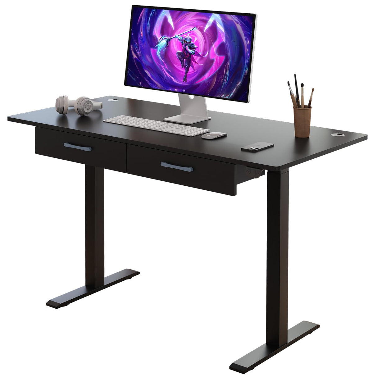 Our Modern Space 2-Drawer Height Adjustable 45" Electric Standing Desk - Upgraded Ultra Durable Home Office Large Rectangular Computer Table or Laptop Sit Stand Workstation - Black Our Modern Space