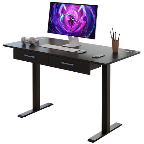 Our Modern Space 2-Drawer Height Adjustable 45" Electric Standing Desk - Upgraded Ultra Durable Home Office Large Rectangular Computer Table or Laptop Sit Stand Workstation - Black Our Modern Space