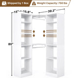 Besiost Corner Closet System with 12 Shelves, 39.2" Corner Closet Organizer System with 2 Hanging Rods, Versatile 6-Tier Walk-in Closets for Corner Space, White (39.2" L x 39.2" W x 80" H) Besiost