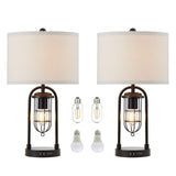 KAWOTI Set of 2 Farmhouse Table Lamps with USB Ports and Night Light Modern Nightstand Lamp for Living Room Bedroom（Bulbs Included） KAWOTI
