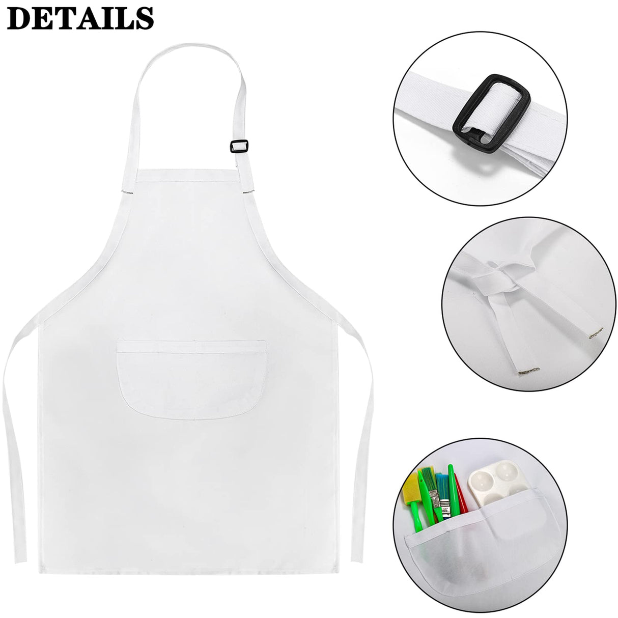 DEAYOU 12 Pack Kids Apron with 2 Pocket, Adjustable Children Chef Apron, White Child Painting Aprons for Cooking, Baking, Crafting, Grilling, Kitchen, Classroom, Party, Activity, Boys, Girls DEAYOU