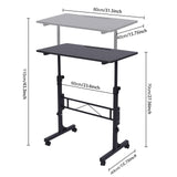Standing Desk Adjustable Height, Mobile Stand Up Desk with Wheels Small Computer Desk Rolling Desk, Portable Laptop Desk Black Standing Table Sit Stand Home Office Desks 16"x31.5" Height 27"-43.5" KLSMYHOKI
