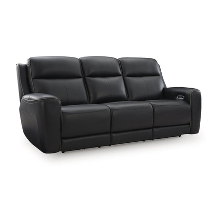 Signature Design by Ashley 5Z-Dreamlight Modern Leather Match Power Reclining Sofa with Drop Down Table, Massage System and Adjustable Headrest, Black Signature Design by Ashley