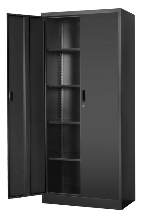 Wanfu Metal Storage Cabinet with Locking Doors and Adjustable Shelves, 71” Tall Steel Storage Cabinets for Garage, Home Office, Pantry(Black) Wanfu