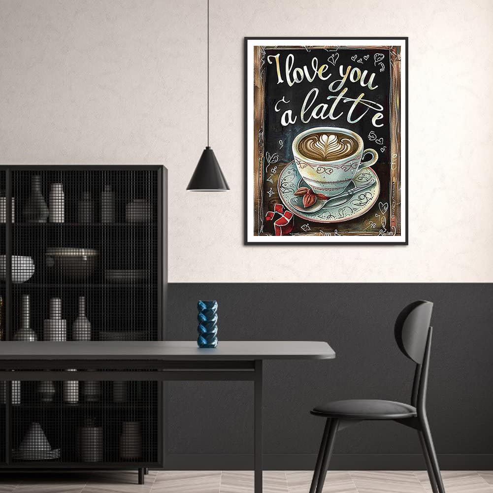 MaiYiYi Coffee Latte Diamond Painting Kits, 5D Full Round Diamond Art, I Love You a Latte Diamond Painting Dots Kit Kitchen Wall Decor for Adult Beginners Coffee Latte Lovers (12 x 16 inches) MaiYiYi