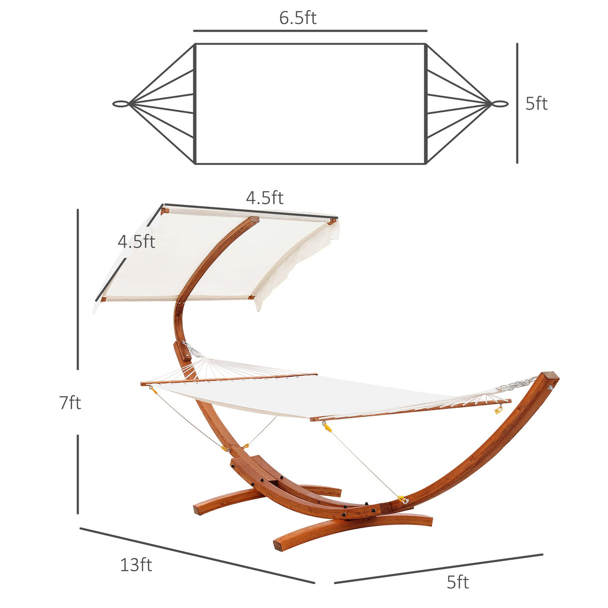 Outsunny 13FT Wooden Arc Hammock with Canopy, Outdoor Hammock Bed with Wood Arc Stand for Patio Balcony Garden Backyard, White Outsunny