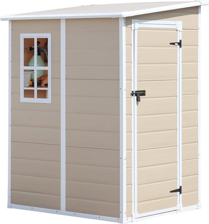 CDCASA 5x4 FT Resin Storage Shed, Waterproof Sheds & Outdoor Storage with Floor & Window & Lockable Door, Tool Shed for Garden, Patio, Backyard