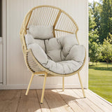 Belord Outdoor Wicker Egg Chair - 300 LBS Weight Capacity Single Patio Egg Lounge Chair with Water Resistant Cushion for Porch Balcony Sunroom, Yellow Wicker Beige Cushion Belord