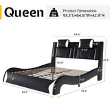 Jocisland Modern Floating Queen Bed Frame with LED Lights and Wave Curve Design in Black Jocisland