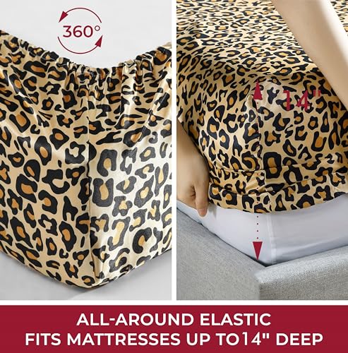 Beatrice Home Fashions 100% Luxury Satin Polyester Sheet Set, Full, Leopard Beatrice Home Fashions