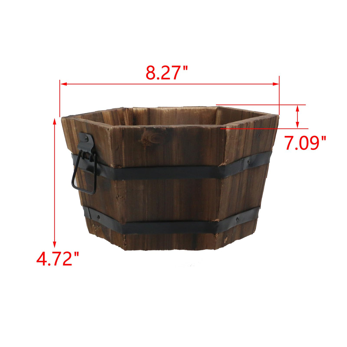 MY MIRONEY Wooden Barrel Planter Vintage Style Wood Bucket Rustic Garden Flower Plant Pots Container with Metal Handles, Hexagonal, 8.27" x 4.72" MY MIRONEY