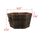 MY MIRONEY Wooden Barrel Planter Vintage Style Wood Bucket Rustic Garden Flower Plant Pots Container with Metal Handles, Hexagonal, 8.27" x 4.72" MY MIRONEY