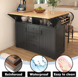 eodme Kitchen Island with 2 Drop Leaf, Home Cart Island on Wheels Foldable Dining Table with Power Outlets,3 Drawers,Storage Cabinet, Tower Rack(Black) eodme