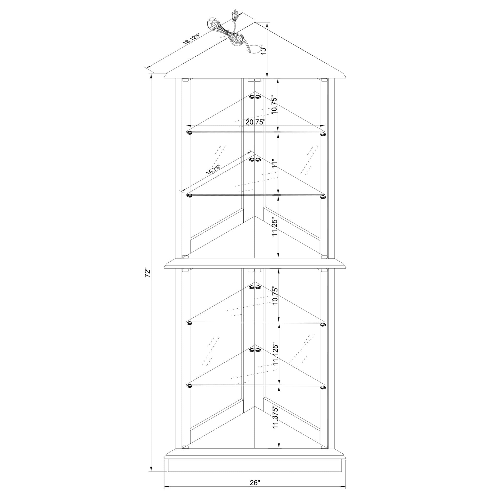 KUVADAZ Lighted Corner Curio Display Cabinet with Doors, 6 Tiers Corner Curio Cabinet with Adjustable Tempered Glass Shelves and Mirrored Back Panel, Modern Glass Display Cabinet No Bulb Cher - WoodArtSupply