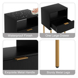 AEPOALUA Nightstand,Small Bedside Table with Gold Frame,Black Night Stand,Bedside Furniture,End Table,Side Table with Drawer and Shelf for Bedroom,Living Room (Modern-Stripe, Black) AEPOALUA