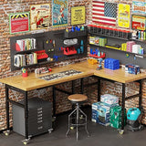48” Heavy-Duty Solid Wood Work Bench Work Table, Adjustable Height Workbench with Power Outlets, 3000 Lbs Capacity Workstation for Garage, Workshop Maemttes