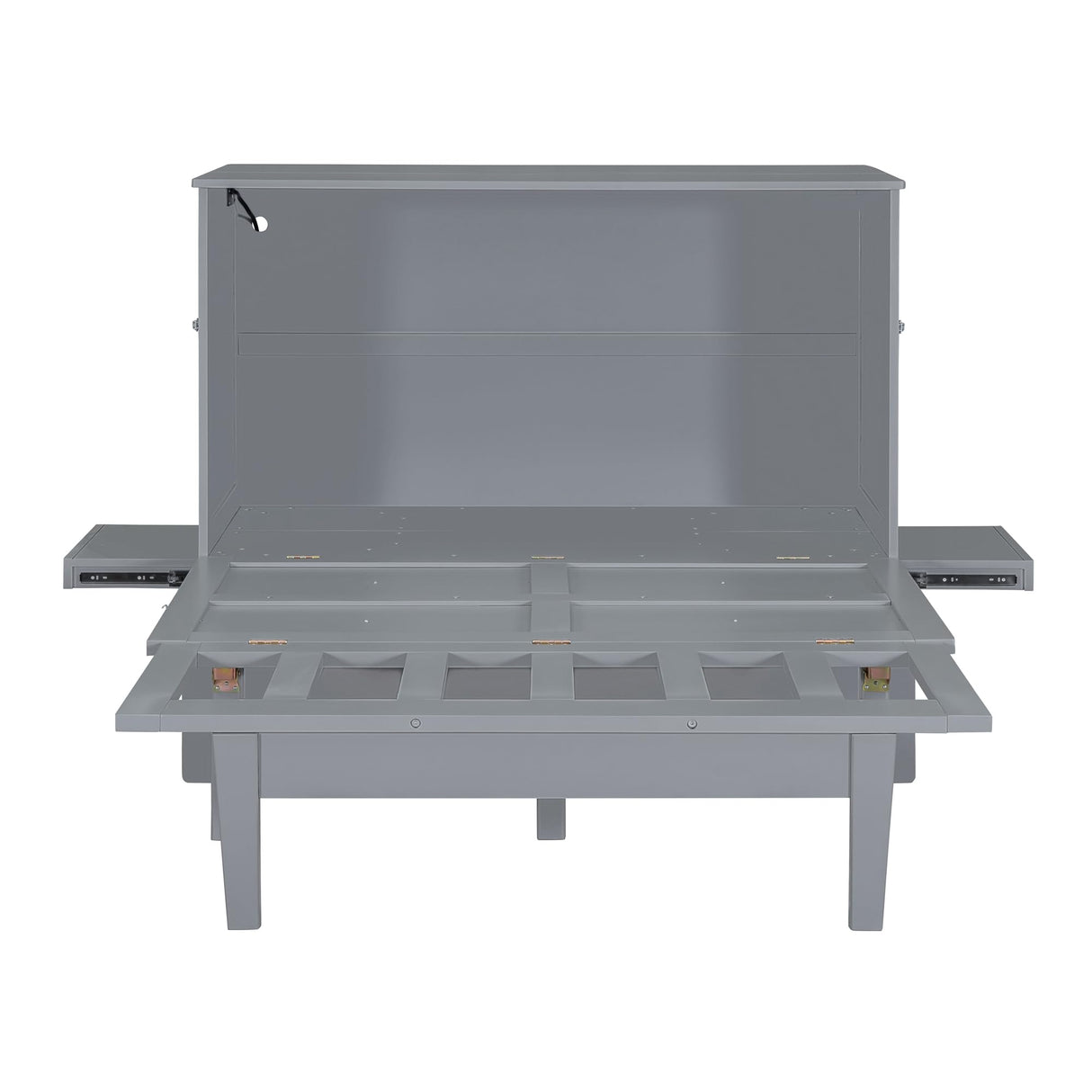 Ball & Cast Murphy Bed Full Szie,Cabinet Hideaway with USB Port and Removable Shelves,Wall Bed W/ 2 Movable Desks,can be Folded,Platform Bedframe for Kids Bedroom,Student Dorms,Gray Ball & Cast