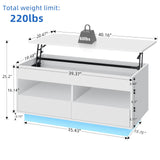 Lift Top Coffee Table with LED Light Morden Coffee Table with Storage High Gloss White Coffee Table for Living Room Tea Table with Storage Center Tables Hidden Compartment &2 Open Shelve &2 Drawers HOMMPA
