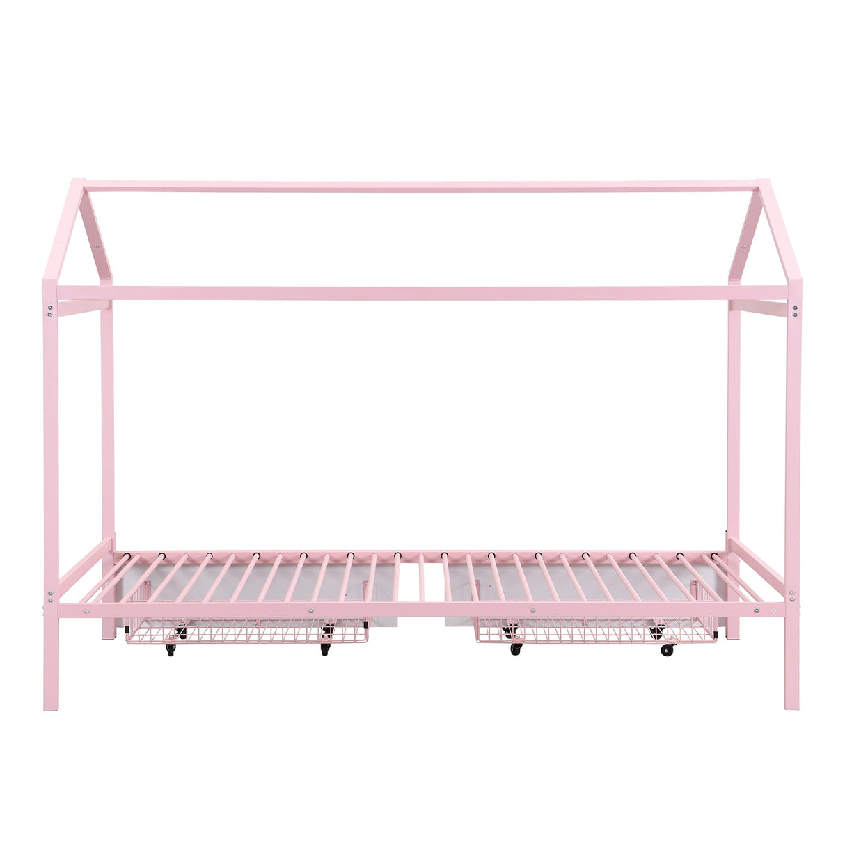 HZSMHDZKJ Twin XL to King Metal Twin Size House Platform Bed with 2 Storage Drawers,Modern Bed Frame with Roof for Kids Teen Girls Boys Bedroom Furniture,No Box Spring Needed (Pink-010, Twin XL) HZSMHDZKJ