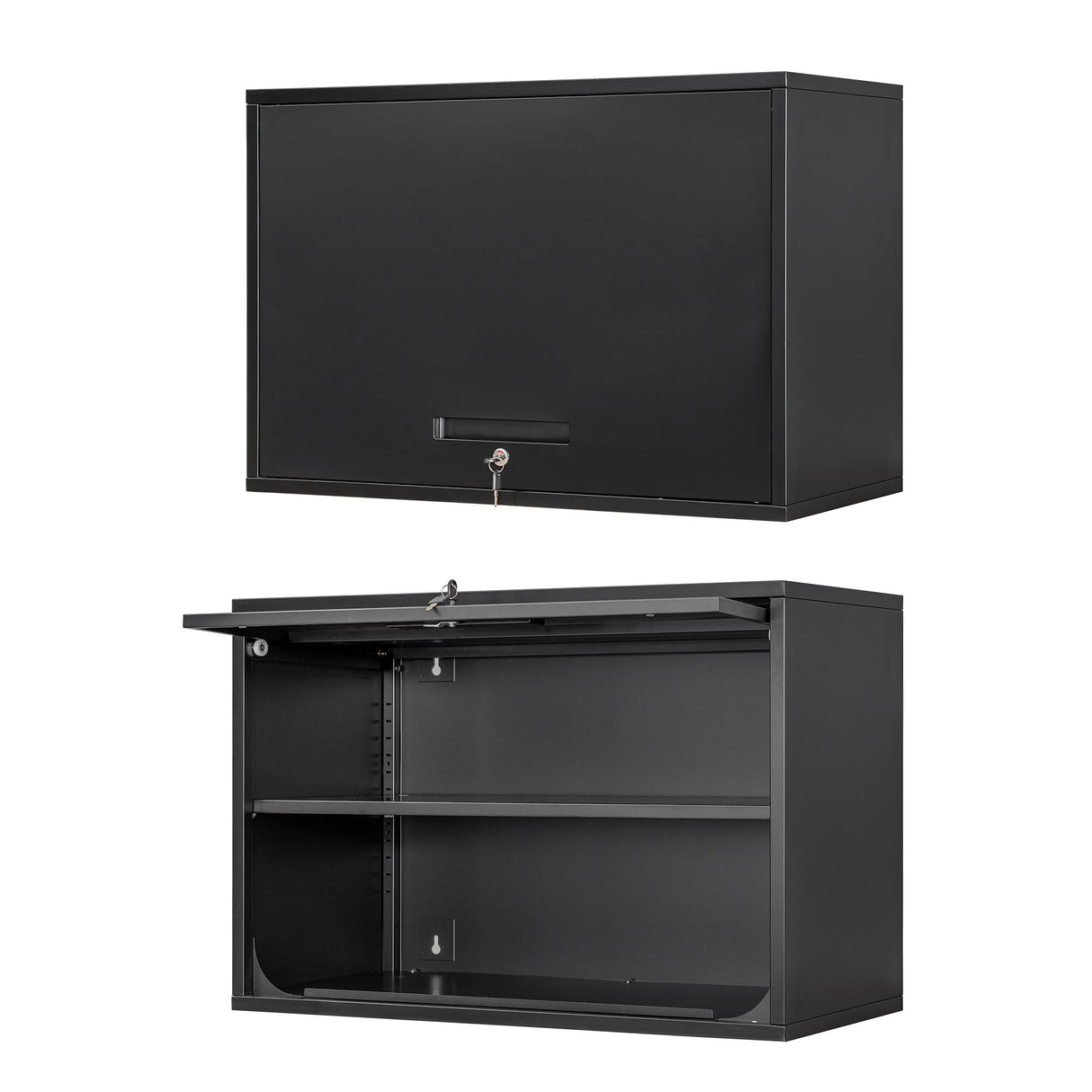 Anxxsu Metal Wall Cabinet with Locking Door and Shelf, Hanging Garage Cabinets with Up-Flip Doors for Garage, Warehouse, Home, Office, Assembly Required (Black, One Cabinet) Anxxsu