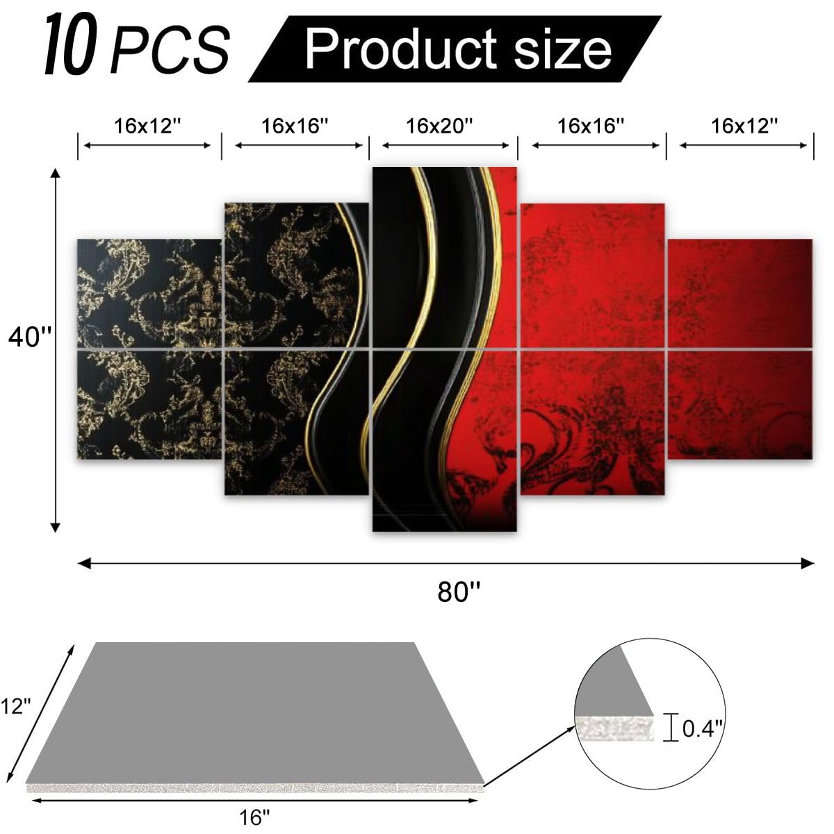 10 Pack Acoustic Panels Red black Luxury Acoustical Soundproof Wall Panels Sound Absorbing Panel Reduce Room Echo Reverberation Acoustic Treatment AT5ZR4PD